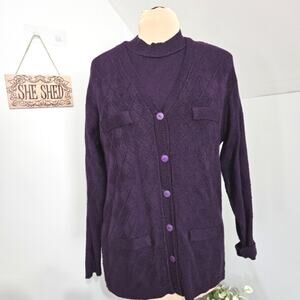 Vintage Company Collection Two-Piece Purple Knit Sweater and Cardigan Medium